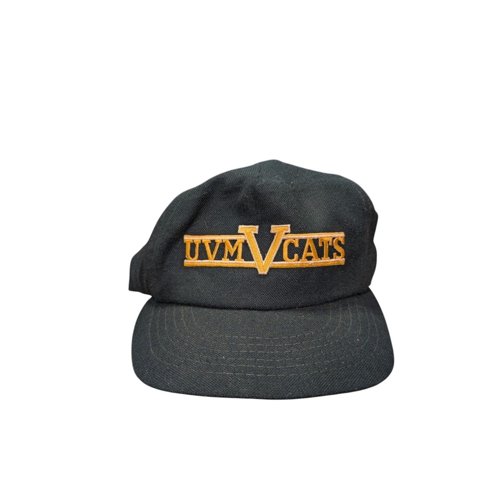 Vintage UVM Catamounts Snapback Hat Black Made in USA University Squad